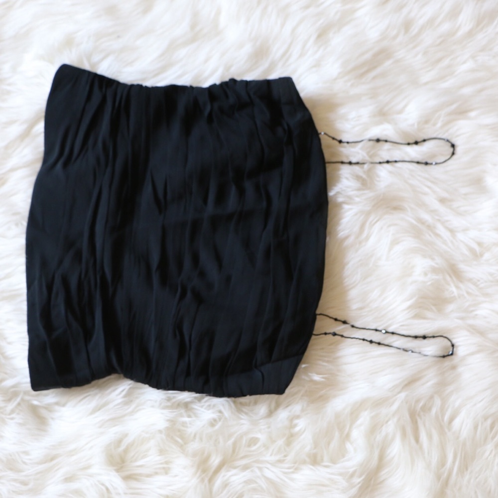 Kay Unger New York Crop Top Black Beaded Straps